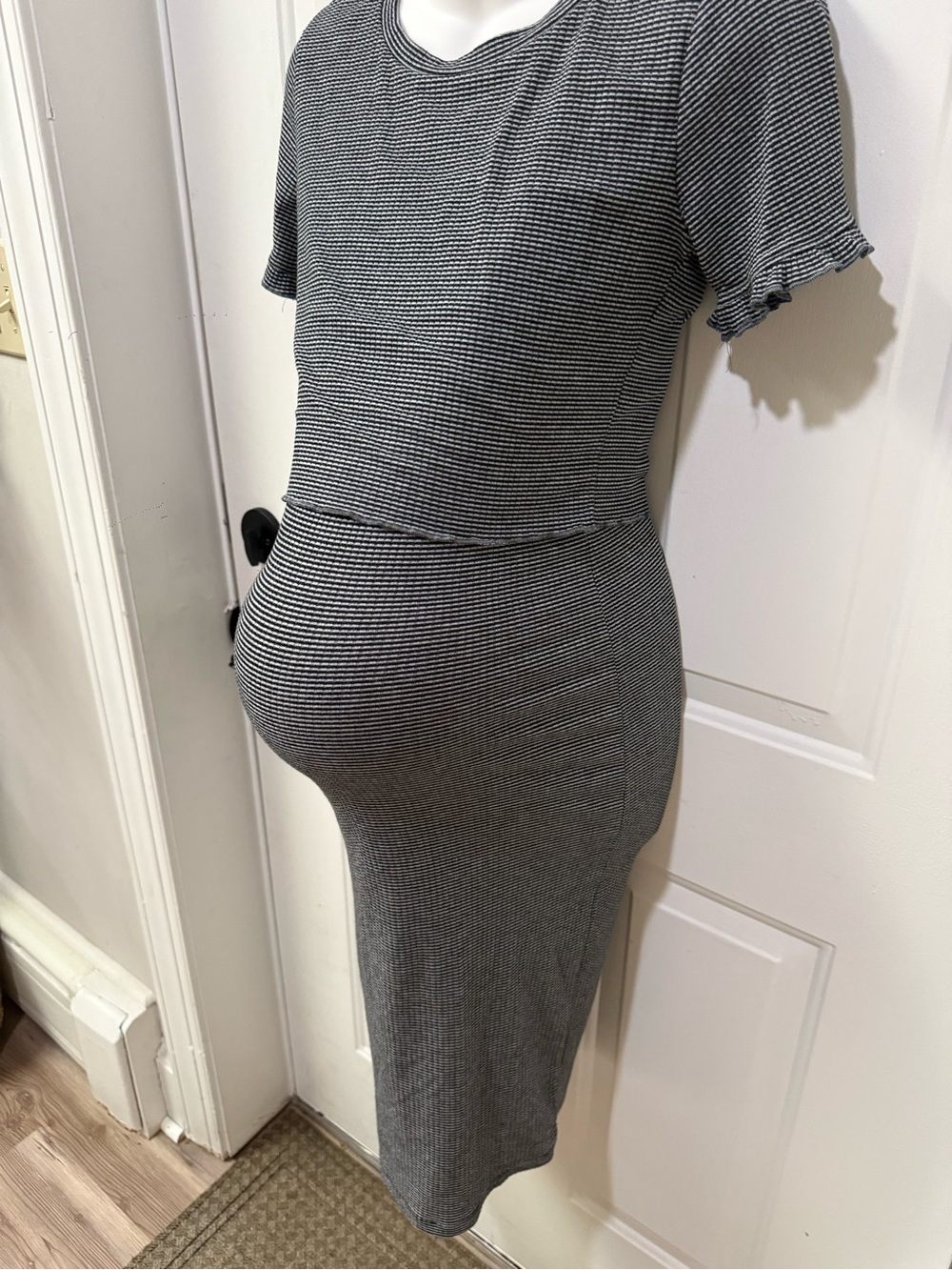 Motherhood Maternity Gray Ribbed Midi Maternity Skirt